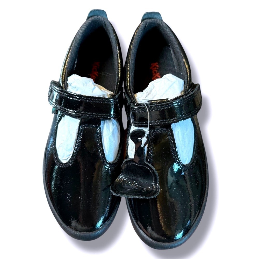 Kickers Patent T strap Leather Mary Jane School Uniform Shoes Black Sz 7.5 24